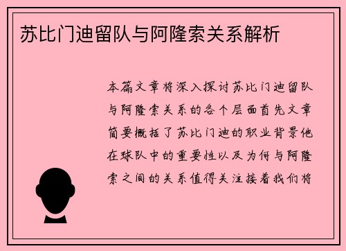 苏比门迪留队与阿隆索关系解析