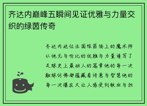 齐达内巅峰五瞬间见证优雅与力量交织的绿茵传奇 齐达内巅峰五瞬间见证优雅与力量交织的绿茵传奇